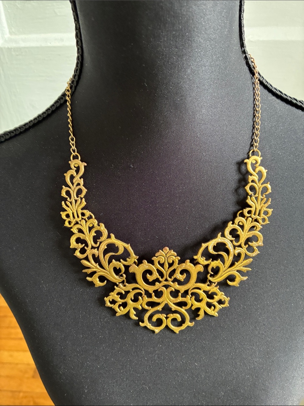 260 Gold Filigree Bib-Style Necklace